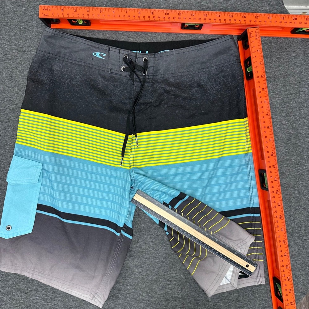 O'Neill Hybrid Swim Black Blue Trunks Striped Board‎ Shorts Beach Surf Size 32 - Picture 6 of 12